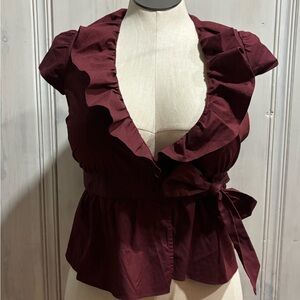 LOFT Burgundy Ruffle Blouse